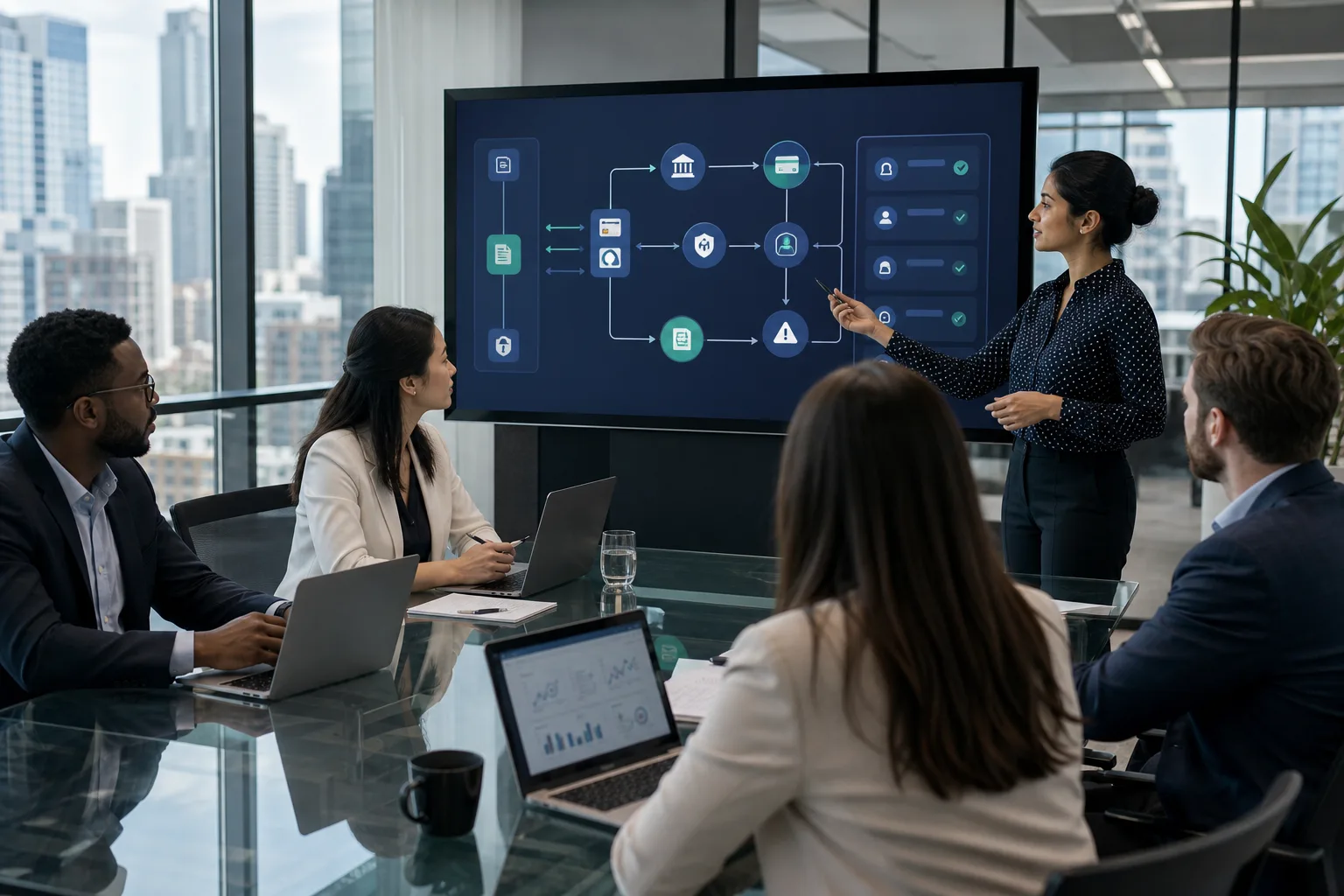 Payment technology experts collaborating on compliance workflows